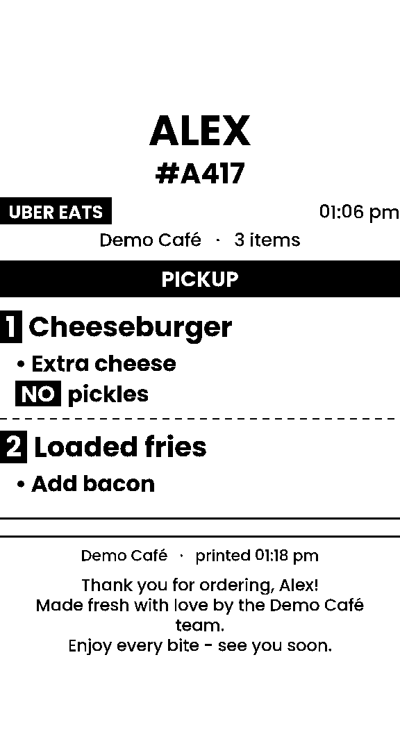 Servatto printed kitchen ticket